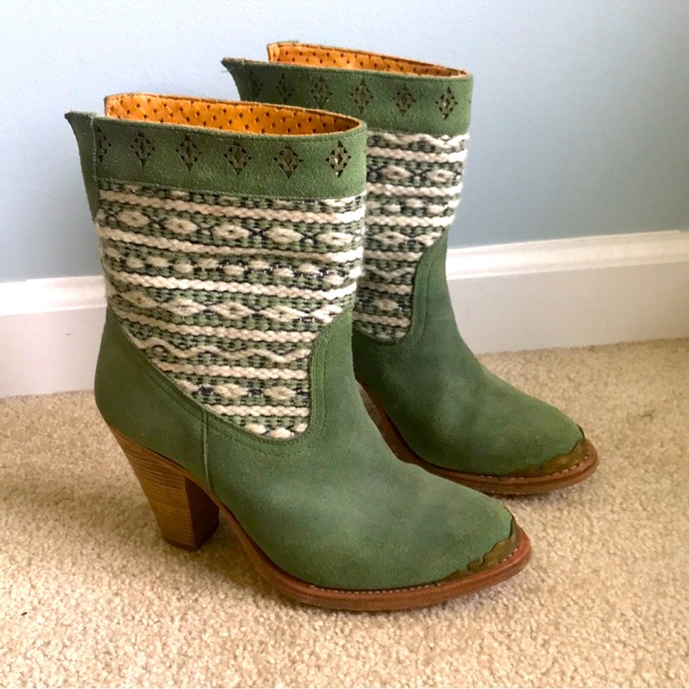Cobra Society Otto Ankle Cowboy Boots Green Leather size 6